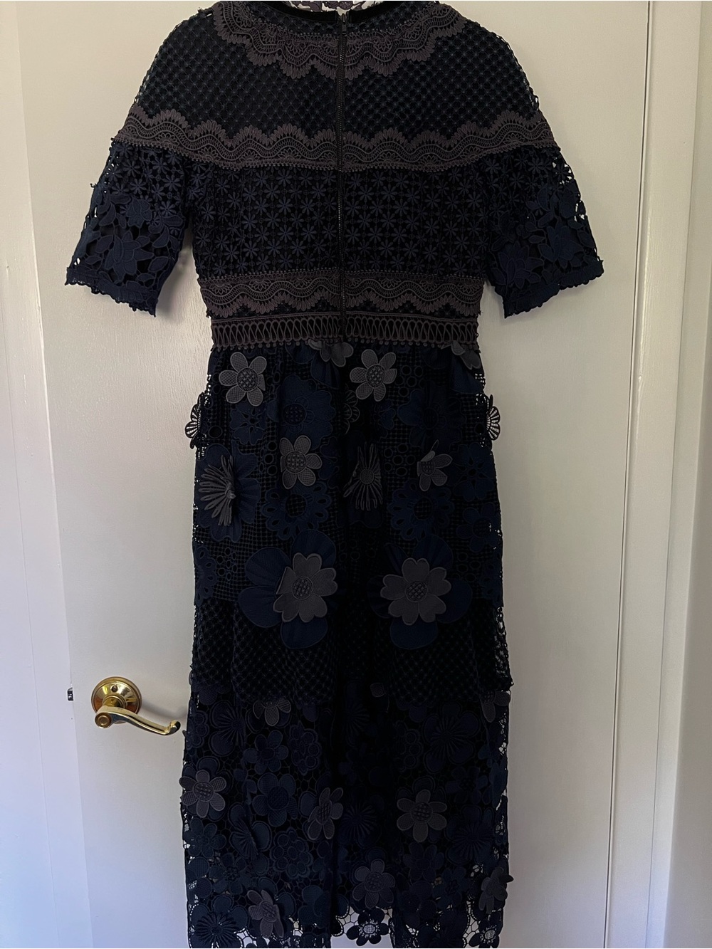 Self Portrait Blue Embroidered 3D Flowers Floral dress LINED - Picture 10 of 15